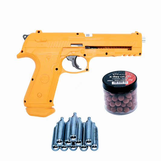 LTL Alfa 1.50 Orange Full Power Air Gun | Non Lethal Defense Training and Self Defense Weapon | 18 Joules, 500 fts .50 Caliber | 2.6G Rubber Balls Included