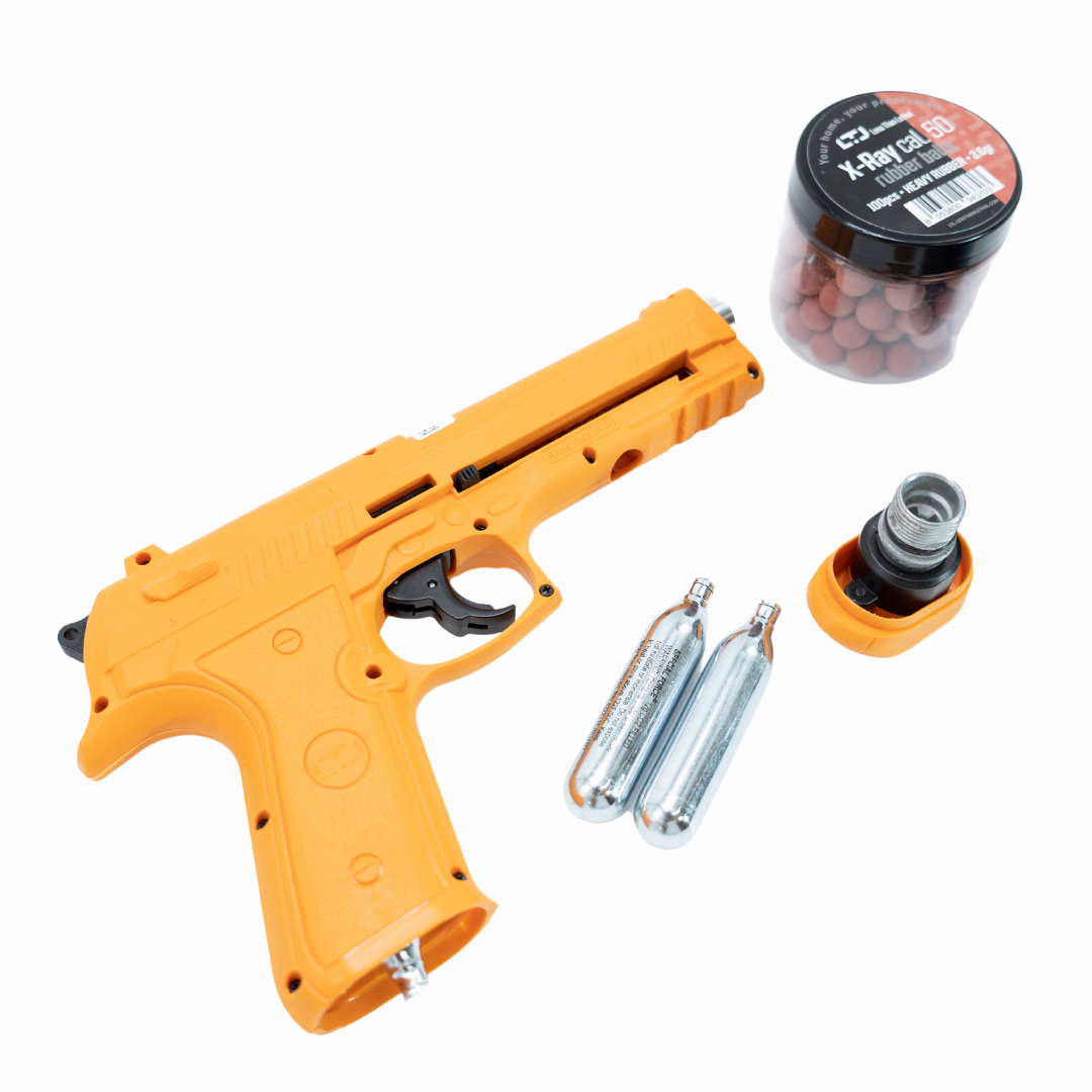 LTL Alfa 1.50 Orange Full Power Air Gun | Non Lethal Defense Training and Self Defense Weapon | 18 Joules, 500 fts .50 Caliber | 2.6G Rubber Balls Included