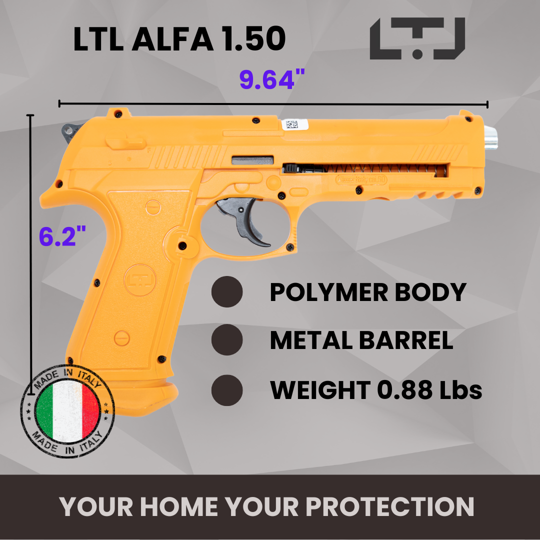 LTL Alfa 1.50 Orange Full Power Air Gun | Non Lethal Defense Training and Self Defense Weapon | 18 Joules, 500 fts .50 Caliber | 2.6G Rubber Balls Included