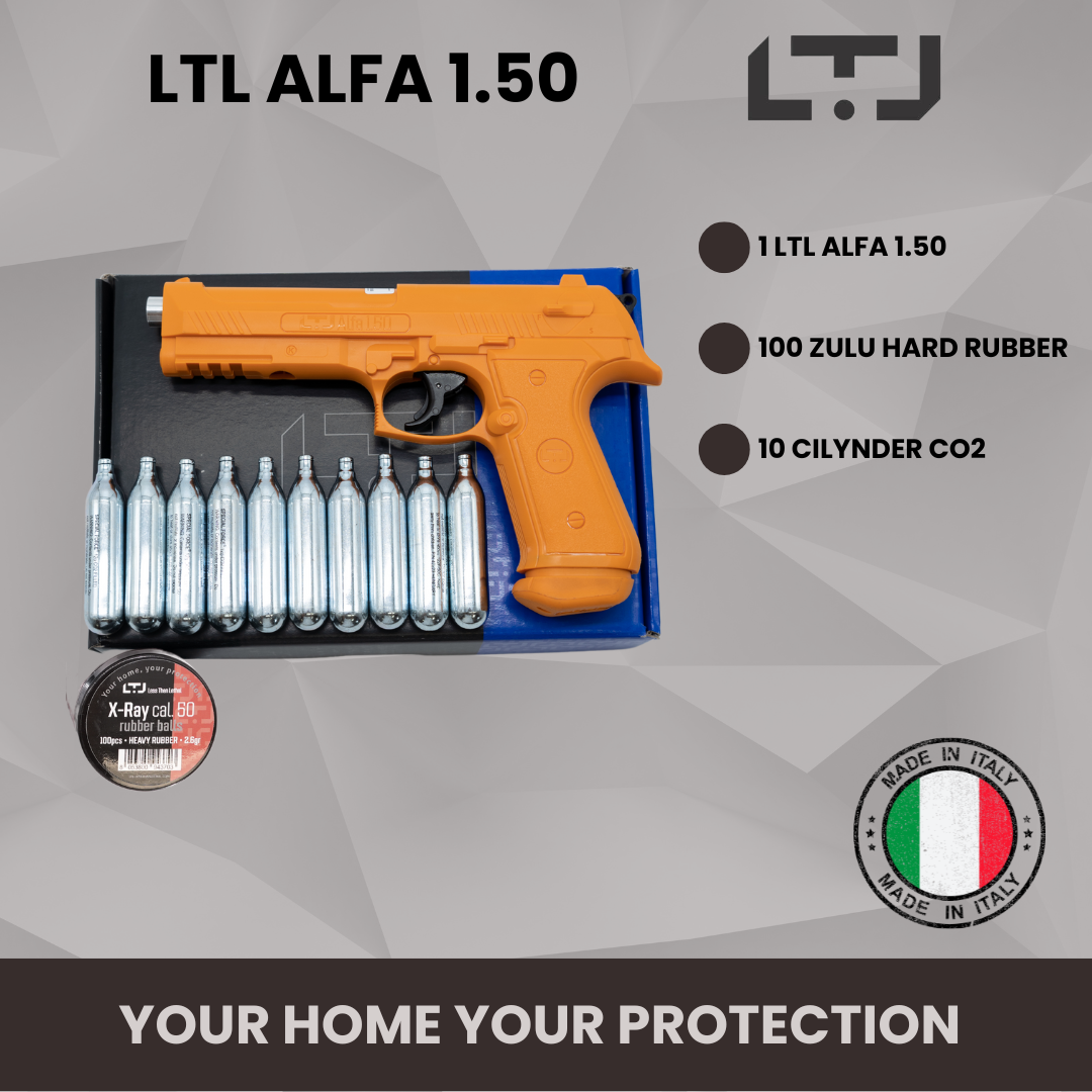 LTL Alfa 1.50 Orange Full Power Air Gun | Non Lethal Defense Training and Self Defense Weapon | 18 Joules, 500 fts .50 Caliber | 2.6G Rubber Balls Included