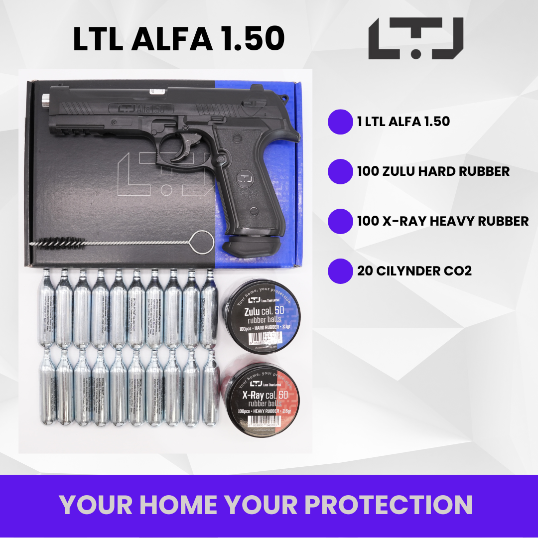 Dynamic shooting demonstration of LTL Black 1.50 cal air gun, featuring XRay and Zulu rubber balls and 20 CO2 cartridges, highlighting the gun's versatility and power