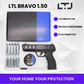 Complete bundle of LTL Bravo Black 1.50 cal air gun with Zulu rubber balls and 10 CO2 cartridges, showcasing the full kit for effective training and defense