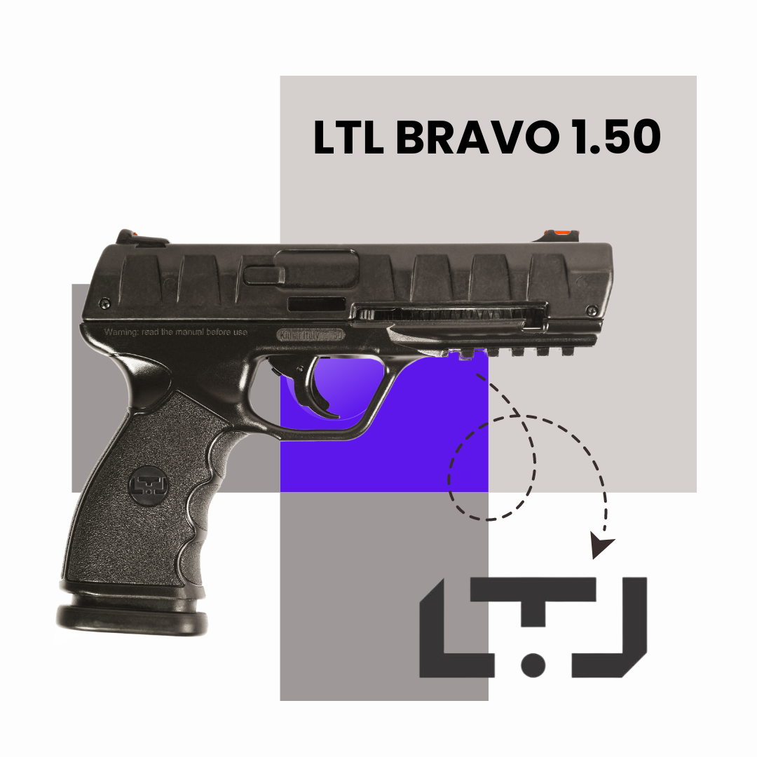 Front view of LTL Bravo Black 1.50 caliber air gun, showcasing the sleek black design and durable construction