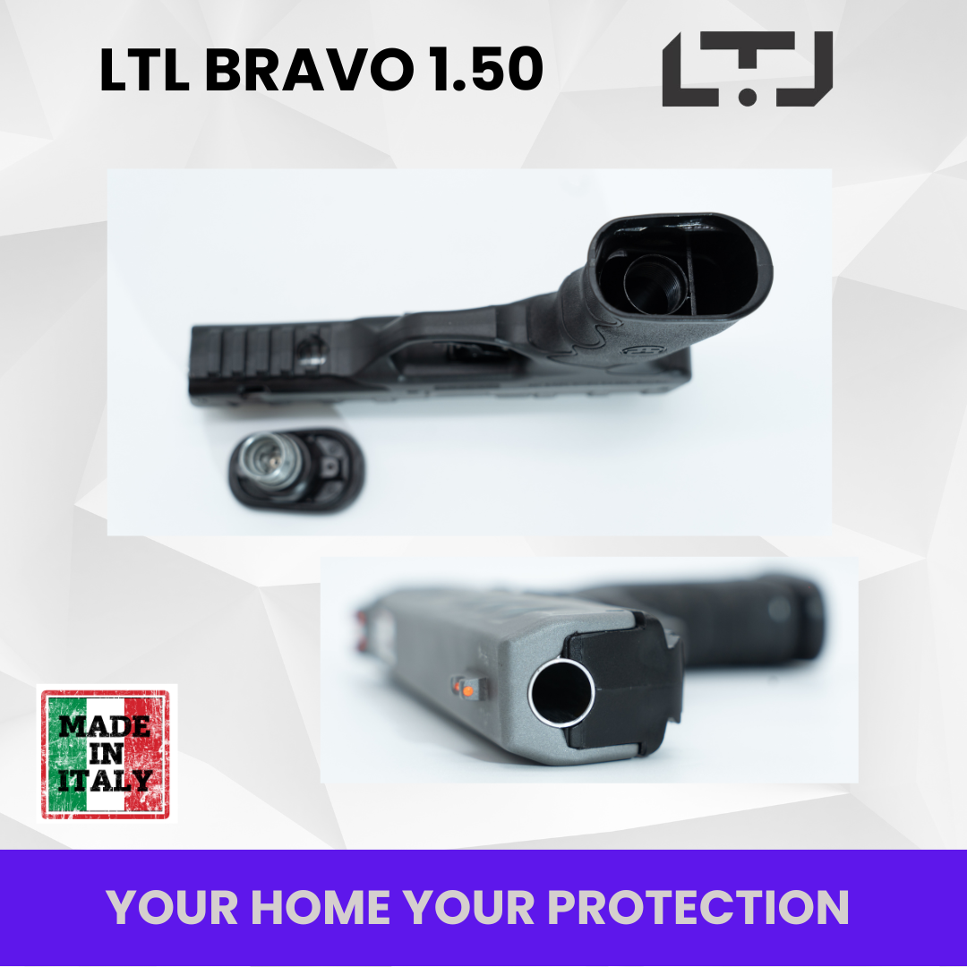 Close-up image of the LTL Bravo Grey 1.50 caliber air gun, highlighting the texture and quality of the grey polymer body