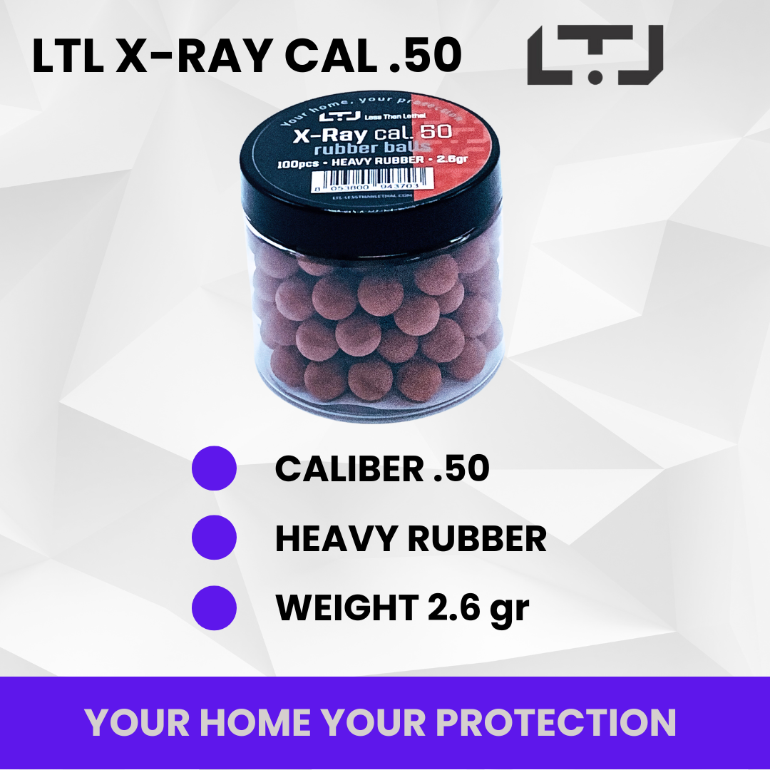 Bulk pack of LTL X-Ray Rubber Ball cal .50, each weighing 2.6 grams, ideal for extensive training and defense scenarios